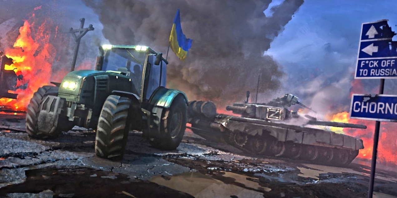 Ukrainian fArmy.  Під’їжджаєш трактором до російського танка, береш на буксир і їдеш